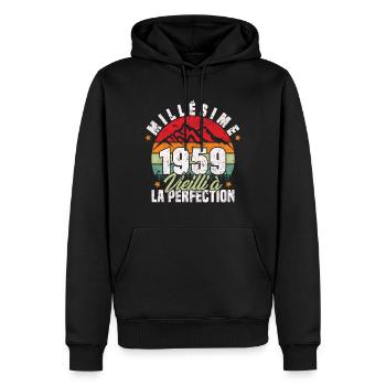 Millésime 1959, Cadeau D'anniversaire Vintage 1959 - Sweat à capuche Premium bio Homme - noir - Devant - Nico (187cm)