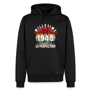 Millésime 1948, Cadeau D'anniversaire Vintage 1948 - Sweat à capuche Premium bio Homme - noir - Devant - Nico (187cm)