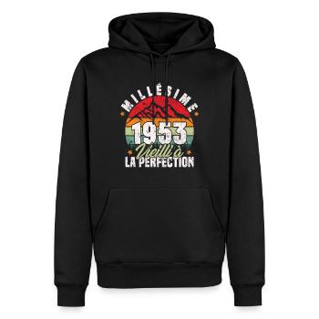 Millésime 1953, Cadeau D'anniversaire Vintage 1953 - Sweat à capuche Premium bio Homme - noir - Devant - Nico (187cm)