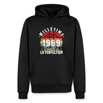 Millésime 1969, Cadeau D'anniversaire Vintage 1969 - Sweat à capuche Premium bio Homme - noir - Devant - Nico (187cm)