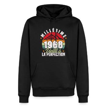 Millésime 1968, Cadeau D'anniversaire Vintage 1968 - Sweat à capuche Premium bio Homme - noir - Devant - Nico (187cm)
