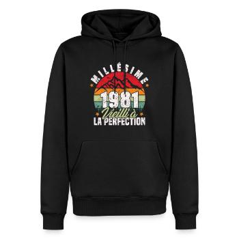 Millésime 1981, Cadeau D'anniversaire Vintage 1981 - Sweat à capuche Premium bio Homme - noir - Devant - Nico (187cm)