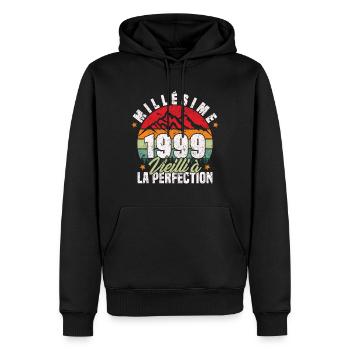 Millésime 1999, Cadeau D'anniversaire Vintage 1999 - Sweat à capuche Premium bio Homme - noir - Devant - Nico (187cm)