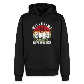 Millésime 2003, Cadeau D'anniversaire Vintage 2003 - Sweat à capuche Premium bio Homme - noir - Devant - Nico (187cm)
