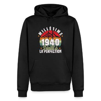Millésime 1940, Cadeau D'anniversaire Vintage 1940 - Sweat à capuche Premium bio Homme - noir - Devant - Nico (187cm)