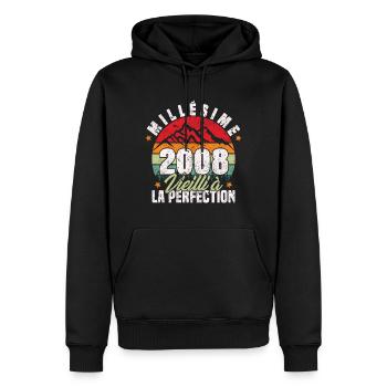 Millésime 2008, Cadeau D'anniversaire Vintage 2008 - Sweat à capuche Premium bio Homme - noir - Devant - Nico (187cm)