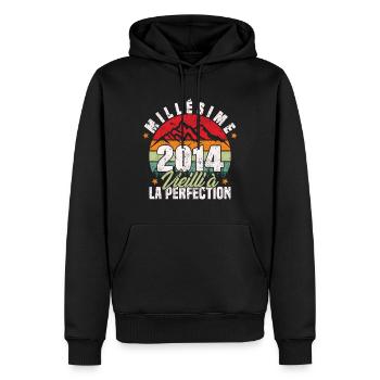 Millésime 2014, Cadeau D'anniversaire Vintage 2014 - Sweat à capuche Premium bio Homme - noir - Devant - Nico (187cm)