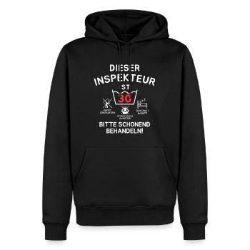 This inspector is 30 years old. - Men’s Premium Organic Hoodie - black - Front - Nico (187cm)