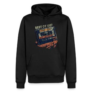 Jahrgang 1957 1957 Kassette - Jahrgang seit 1957 - Männer Premium Bio Hoodie - Schwarz - Vorne - Nico (187cm)