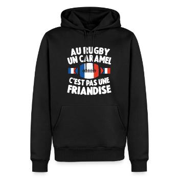 Au Rugby Un Caramel C'est Pas Une Friandise Cadeau - Sweat à capuche Premium bio Homme - noir - Devant - Nico (187cm)