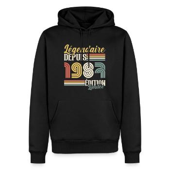 Légendaire Depuis 1987 - Sweat à capuche Premium bio Homme - noir - Devant - Nico (187cm)
