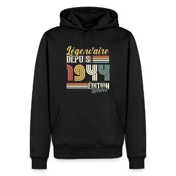 Légendaire Depuis 1944 - Sweat à capuche Premium bio Homme - noir - Devant - Nico (187cm)