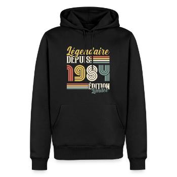 Légendaire Depuis 1984 - Sweat à capuche Premium bio Homme - noir - Devant - Nico (187cm)
