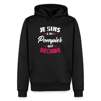 Je suis une Pompier qui déchire - Sweat à capuche Premium bio Homme - noir - Devant - Nico (187cm)