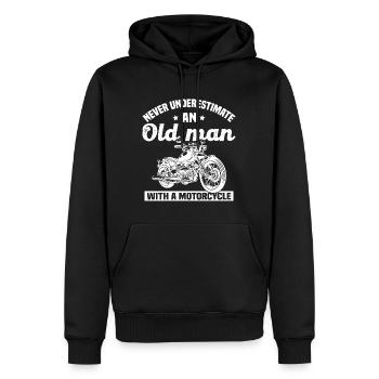 Ne sous-estimez jamais un vieil homme avec une moto - Sweat à capuche Premium bio Homme - noir - Devant - Nico (187cm)
