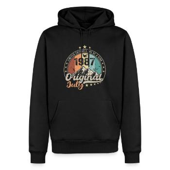 Juli 1987 Jubiläumsgeschenkidee Juli 1987 - Männer Premium Bio Hoodie - Schwarz - Vorne - Nico (187cm)