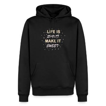 DAS LEBEN IST KURZ MACH ES SÜSS - Männer Premium Bio Hoodie - Schwarz - Vorne - Nico (187cm)
