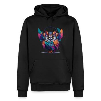 headphone owl - Men’s Premium Organic Hoodie - black - Front - Nico (187cm)