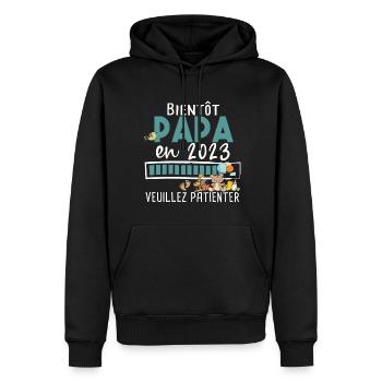Papa 2023 Père Bébé Naissance Parent Fils Fille - Sweat à capuche Premium bio Homme - noir - Devant - Nico (187cm)