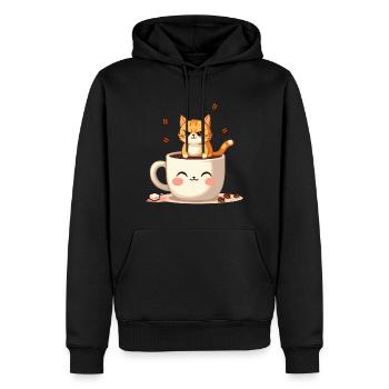 Katze im Kaffeebecher - Männer Premium Bio Hoodie - Schwarz - Vorne - Nico (187cm)