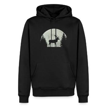 Pleine lune avec silhouette de cerf et forêt - Sweat à capuche Premium bio Homme - noir - Devant - Nico (187cm)
