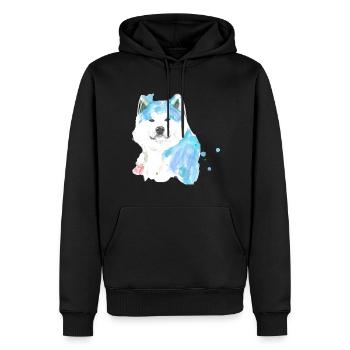 husky, chien, peinture, aquarelle, bleu - Sweat à capuche Premium bio Homme - noir - Devant - Nico (187cm)