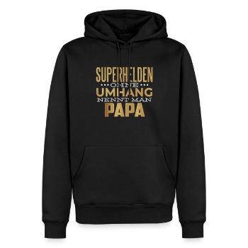 Superhelden ohne Umhang nennt man Papa - Männer Premium Bio Hoodie - Schwarz - Vorne - Nico (187cm)