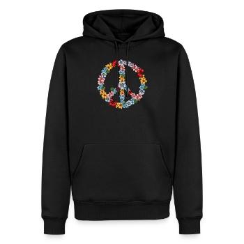 Hippie signe de paix fleurs 60s 70s - Sweat à capuche Premium bio Homme - noir - Devant - Nico (187cm)