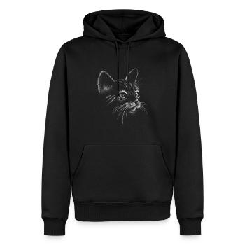 Chat dessiné à la main - Sweat à capuche Premium bio Homme - noir - Devant - Nico (187cm)