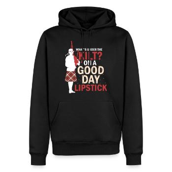 Was ist unter dem Kilt Lippenstift Scottish Bagpiper - Männer Premium Bio Hoodie - Schwarz - Vorne - Nico (187cm)