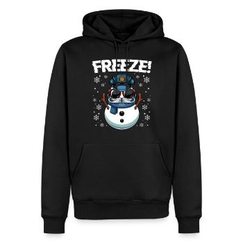 Geler! Bonhomme de neige de Noël de la police - Sweat à capuche Premium bio Homme - noir - Devant - Nico (187cm)