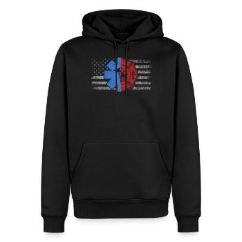Ambulancier pompier USA Vintage Amérique - Sweat à capuche Premium bio Homme - noir - Devant - Nico (187cm)