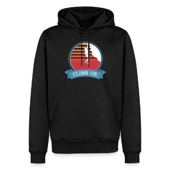 Climb On Klettern Bergsteigen Felsklettern Motiv - Männer Premium Bio Hoodie - Schwarz - Vorne - Nico (187cm)