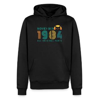 Né en novembre 1984 Cat Vintage - Sweat à capuche Premium bio Homme - noir - Devant - Nico (187cm)