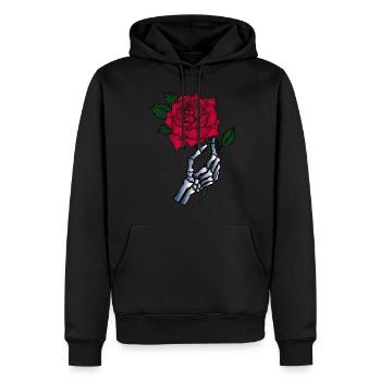Skelett Hand Rote Rose Blume Tattoo Vintage Lustig - Männer Premium Bio Hoodie - Schwarz - Vorne - Nico (187cm)