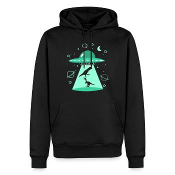 Dinos und Alien im Ufo - Männer Premium Bio Hoodie - Schwarz - Vorne - Nico (187cm)