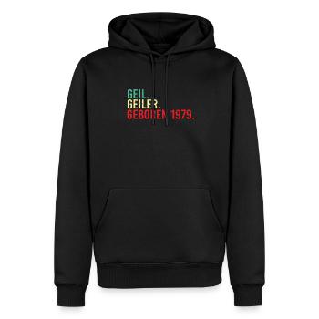 geboren 1979 - Männer Premium Bio Hoodie - Schwarz - Vorne - Nico (187cm)