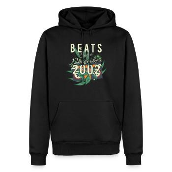 Cadeau rétro en novembre 2002 - Sweat à capuche Premium bio Homme - noir - Devant - Nico (187cm)