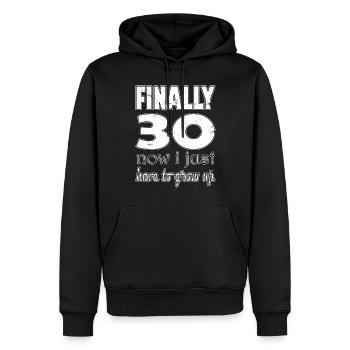 Enfin 30 maintenant je n’ai plus qu’à grandir / 30 ans - Sweat à capuche Premium bio Homme - noir - Devant - Nico (187cm)