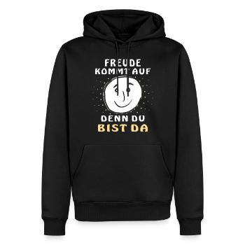FREUDE KOMMT AUF DENN DU BIST DA - Männer Premium Bio Hoodie - Schwarz - Vorne - Nico (187cm)