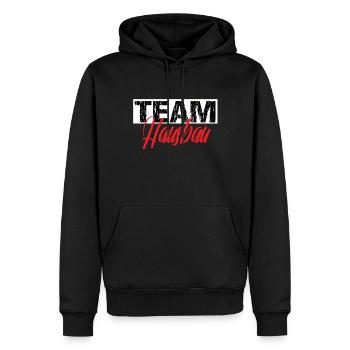 Team Hausbau - Männer Premium Bio Hoodie - Schwarz - Vorne - Nico (187cm)