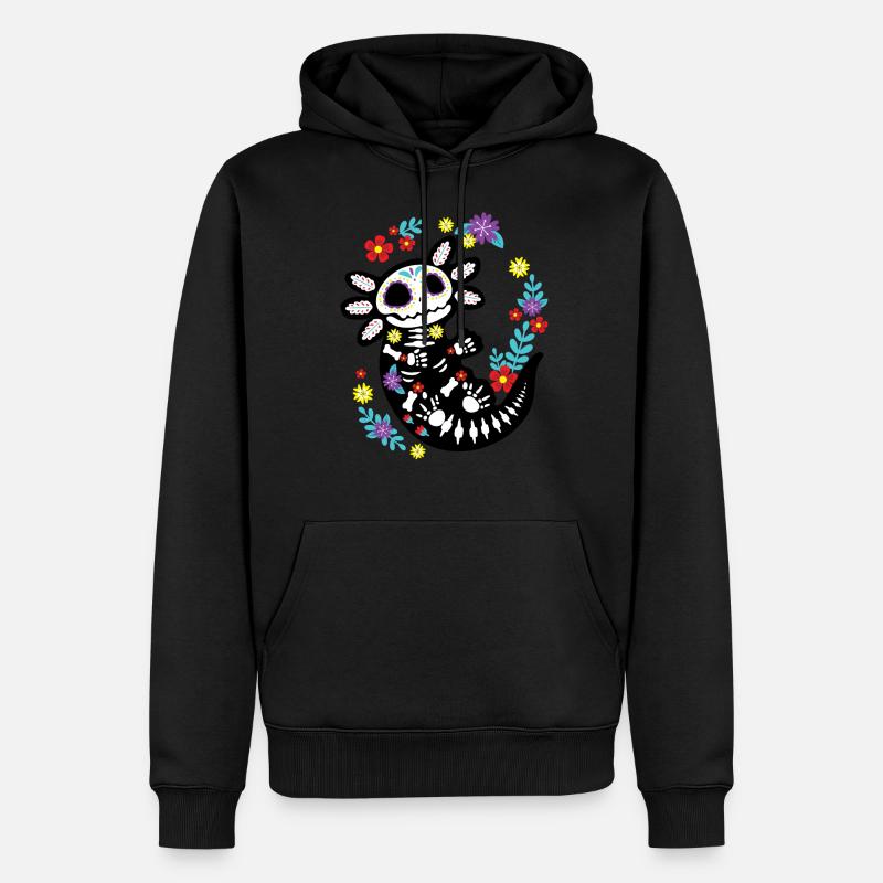 Axolotl Sugar Skull Fleurs mexicaines - Sweat à capuche Premium bio Homme - noir