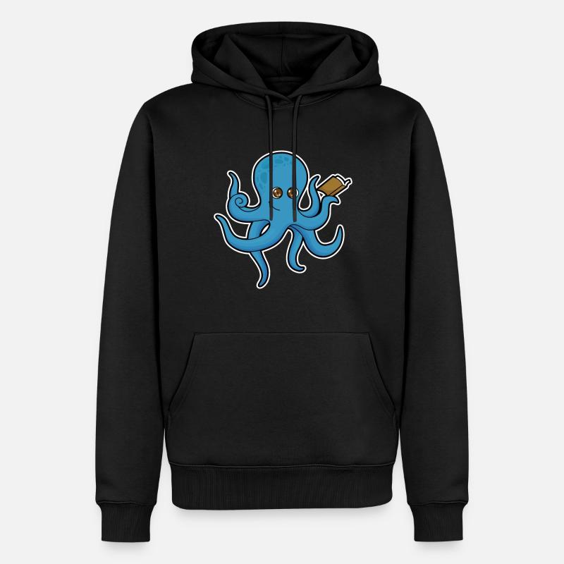 Krake mit Buch - Männer Premium Bio Hoodie - Schwarz