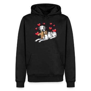 Chien en peluche dalmate et de nombreux cœurs - Sweat à capuche Premium bio Homme - noir - Devant - Nico (187cm)