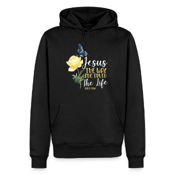 Christian Bible Verse Quote - Männer Premium Bio Hoodie - Schwarz - Vorne - Nico (187cm)
