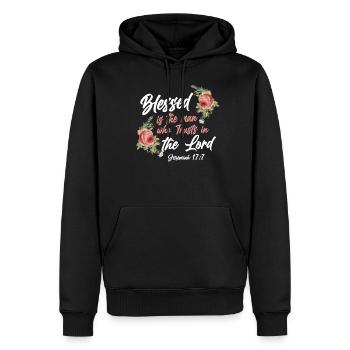 Christian Bible Verse Quote Rose - Männer Premium Bio Hoodie - Schwarz - Vorne - Nico (187cm)