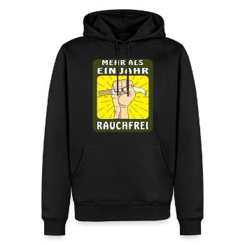 MEHR ALS EIN JAHR RAUCHFREI - Männer Premium Bio Hoodie - Schwarz - Vorne - Nico (187cm)
