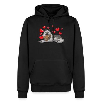Chien Wolfsspitz avec jouet en peluche et beaucoup de cœurs - Sweat à capuche Premium bio Homme - noir - Devant - Nico (187cm)