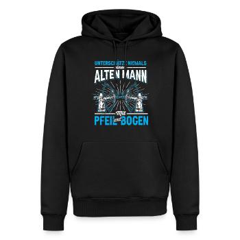 Unterschätze Niemals Einen Alten Mann Mit Pfeil - Männer Premium Bio Hoodie - Schwarz - Vorne - Nico (187cm)