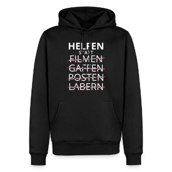 Helfen statt Filmen Gaffen Cooler Spruch RETTER - Männer Premium Bio Hoodie - Schwarz - Vorne - Nico (187cm)